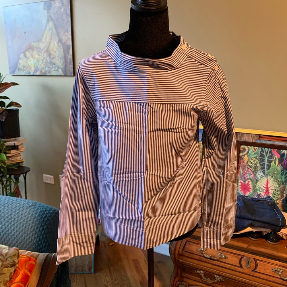 J. Crew Nautical Blue and White Striped Shirt